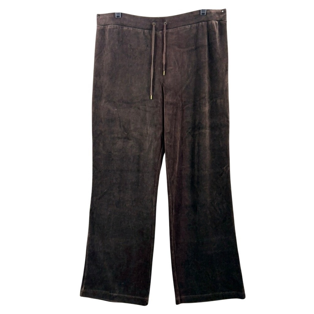 Lauren Ralph Lauren Velour Pants Women L Brown Wide Leg Drawstring Lounge Luxury